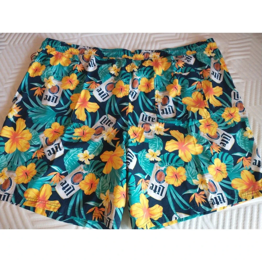 Miller Lite Swim Shorts Men's Floral 4XB Trunks Beer Logo‎ Swim Trunks Beach NWT